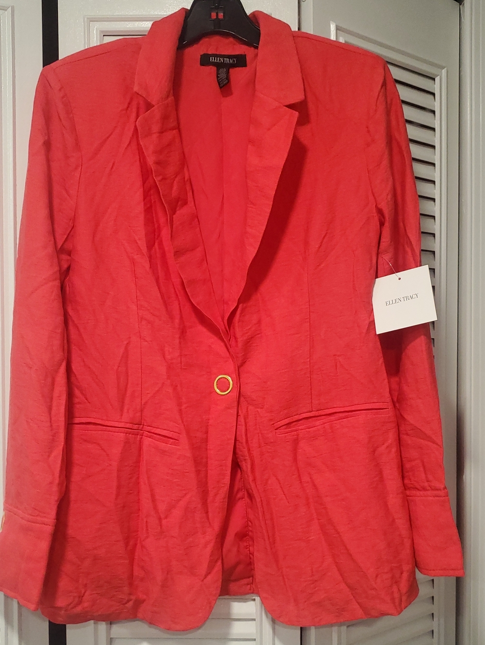 Ellen Tracy Coral Single-Button Notch Lapel Blazer